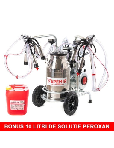 Aparat de muls vaci VEPEMIR 2 posturi si 1 bidon Inox 40 litri, bonus 10 litri PEROXAN